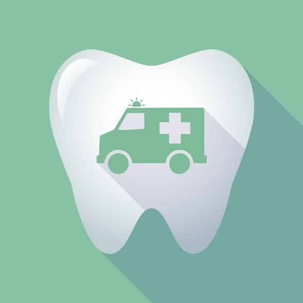 Image of a tooth with an ambulance for emergency dental treatment