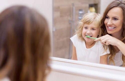 Brushing child's teeth|Flossing oral hygiene